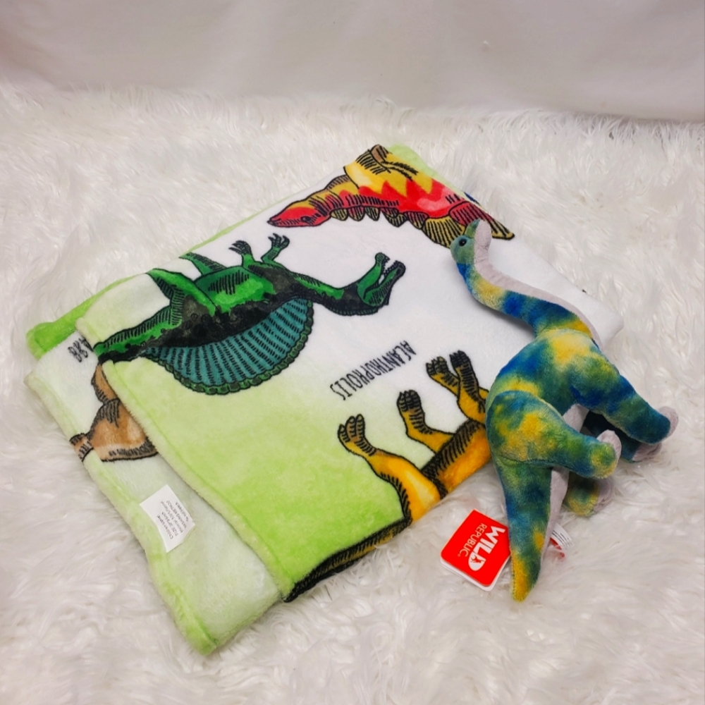 ✨️New Dinosaur Print Blanket with Plush Toy
